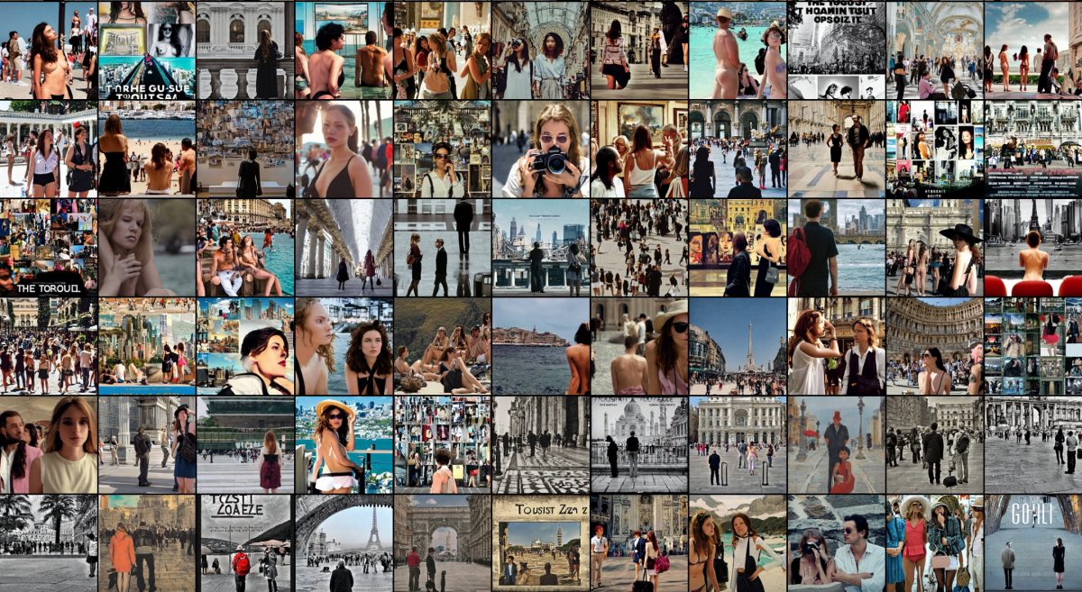 Magnolia Soto Pérez. Prompt: The tourist gaze, Versión 1. 2022-2023 Imágenes generadas por inteligencia artificial. Medidas variables.